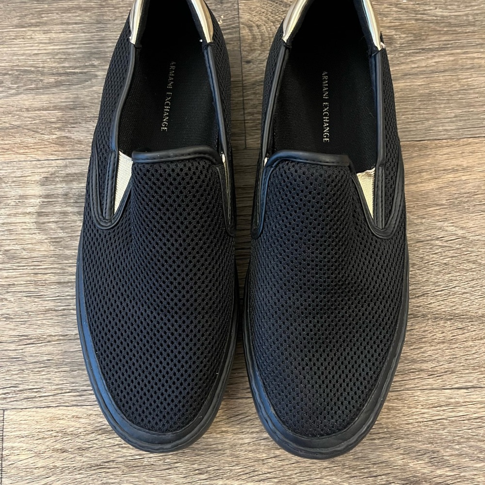 Armani Exchange Black Mesh Slip-On Loafers